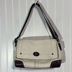 Coach Hamilton Shoulder Bag F13957 Pebbled Leather Ivory Brown  Turnlock Luxury
